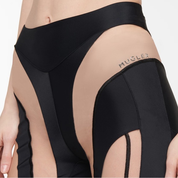 Mugler Sheer Panels Black & Tan Spiral Stirrup Leggings Size 40 / US 8 N… - Picture 2 of 13